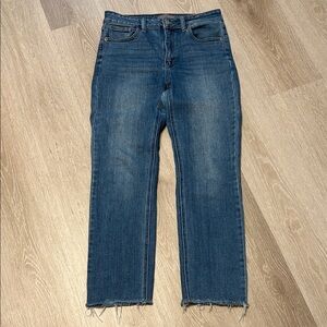 JUSTUSA Faded Frayed Hem Ankle Straight Cut Denim Jeans - Petite